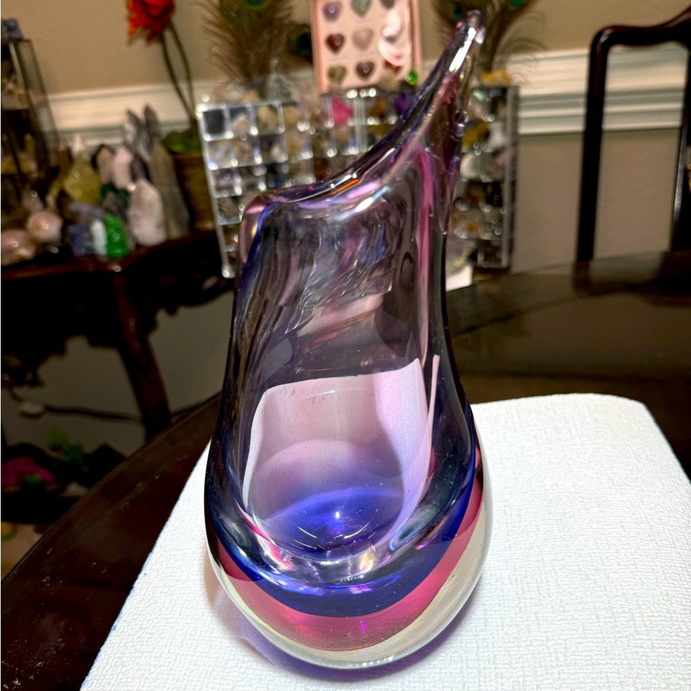 VTG MURANO SOMMERSO HANDBLOWN ARTGLASS TRICOLORS VASE